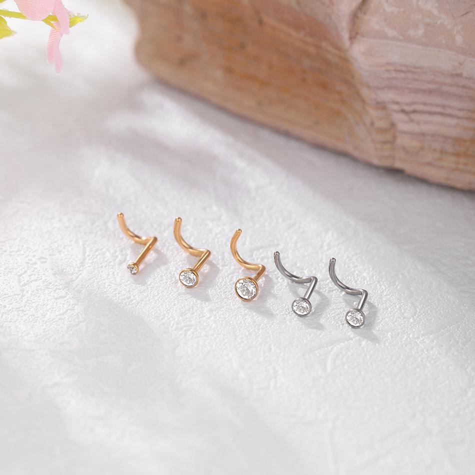 1/5PCS Titanium 1.5/2/2.5/3mm Gem Nose Stud Piercing Earring Gold Color Nose Screw Prong CZ Nose Nostril Piercings Retainer Gift