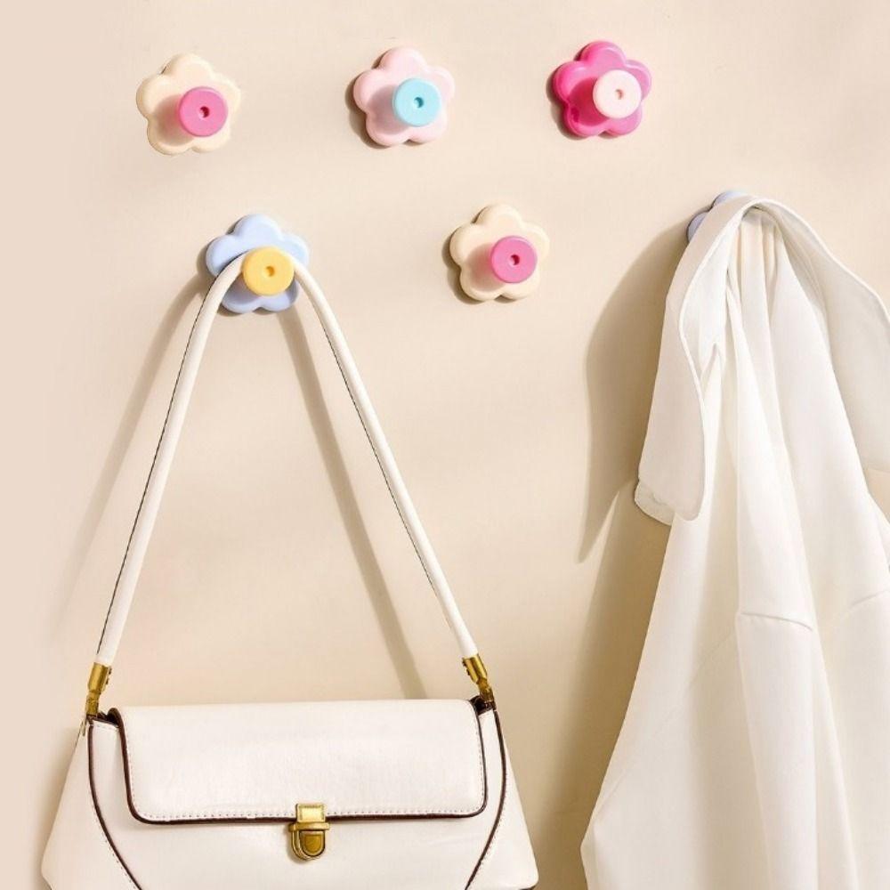 4PCS Wall Mounted Flower Hooks Decorative Towel Hanger Multi-functional Key Hangers  Bathroom