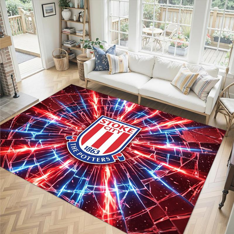 Stoke City Football Design Crystal Velvet Carpet Cozy Non?Slip Printed Rug For Bedroom Living Room Entrance