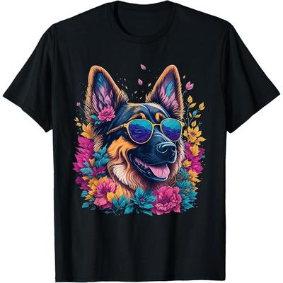 Flower German Shepherd Spring Nature Dog Lovers For Women T-Shirt
