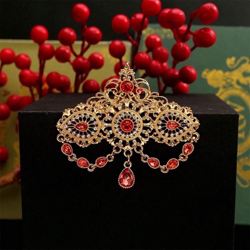 Crystals Arabic Brooch Featuring Hollow Out Tassels Designs For Women Bridal Caftan Pin