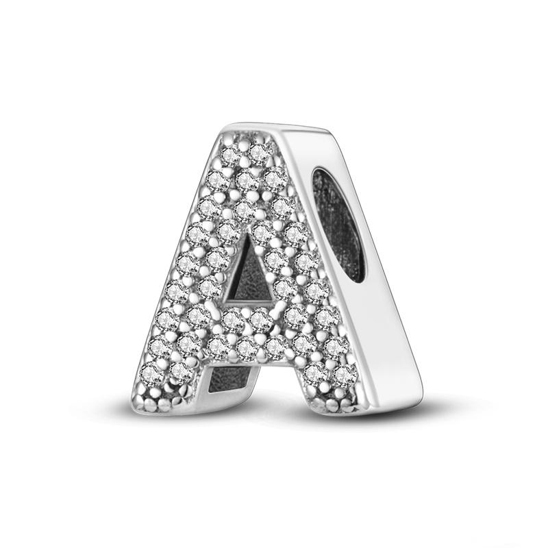 Classic 925 Silver 26 English Letters Charms Beads Sparkling Zircon Fit Qikaola 925 Bracelets DIY Jewelry Birthday Gift