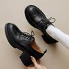 High Heels Soft Soled Women Loafers    Autumn Lace Up Retro Round Toe High Quality Casual Ladies Leather Shoes