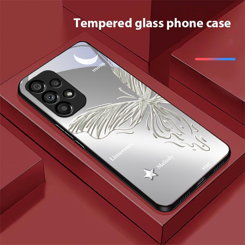 Metallic Butterfly For Samsung Galaxy S10 20 Plus 21 FE 22 23 24 FE 25 Ultra Black Tempered Glass Phone Case Hard Shell