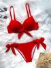 Sexy přední mašlička uzel push up bikiny dvoudílné pevné plavky kravata bikiny plavky Plavky Biquini conjunto de bikiny tankiny