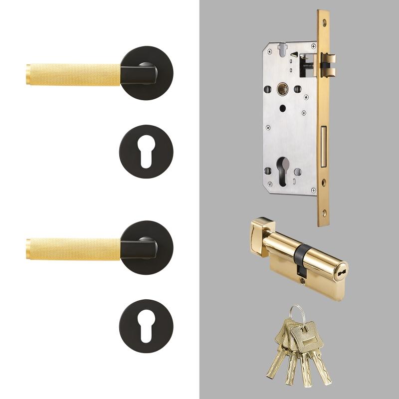 Dooroom Drehknauf Gerändeltes Messing Türschloss-Set Modernes Interieur Schlafzimmer Badezimmer Holztür Drückergarnitur Dummy Privacy Durchgangsschloss