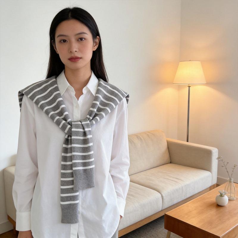Korean-Style Striped Shawl Shirt: Versatile Summer Sun Protection and Travel Cover-Up