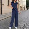 Women’s Sleeveless Top and Wide Leg Pants Two Piece Set with Zipper Collar and Side