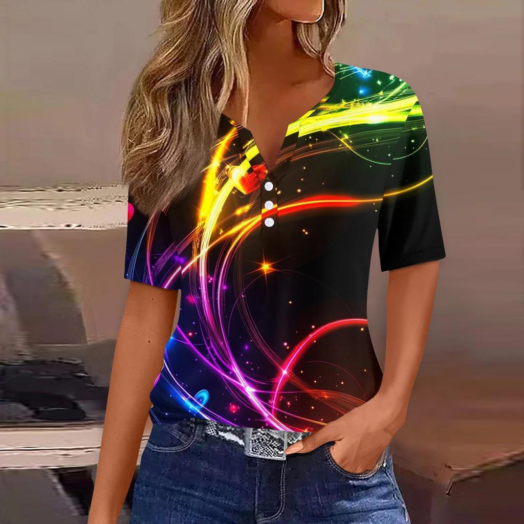 Damen T-Shirt Tee Print Knopf Kurzarm Täglich Wochenende Mode Basic V-Ausschnitt Reguläres Oberteil St. Patrick's Day