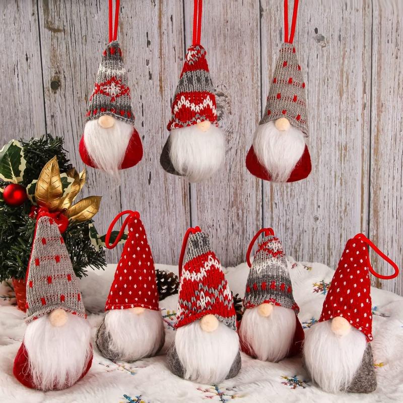 3Pcs Set Christmas Tree Hanging Gnomes Ornaments Swedish Handmade Plush Gnomes Santa Elf Hanging Home Decorations Holiday Deco
