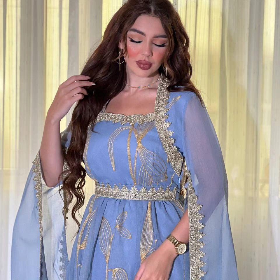 Women's Floral Embroidered Muslim Robe Dress - Oman & Dubai Style