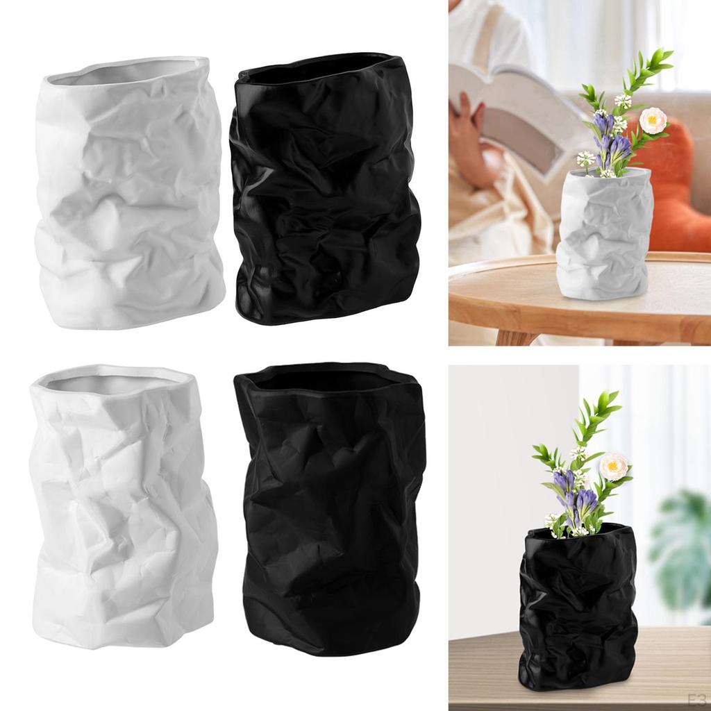 Crumpled Ceramic Flower Vase Elegant for Home Party Decoration Ornaments Housewarming Gift