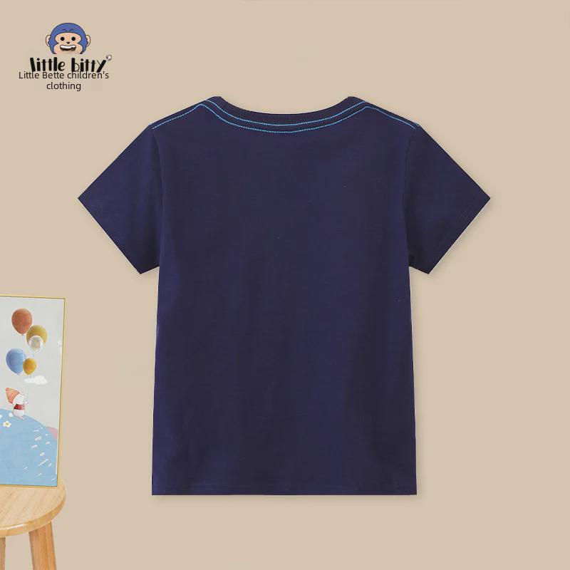 2024 Ocean Shark Boys' Cartoon Round Neck T-Shirt, Short Sleeve, Summer Collection