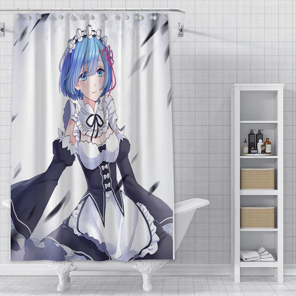 Shower Curtain Waterproof Polyester Fabric Paint Colorful Bath Curtains Re Zero Anime RGB Pc Gamer Home Bathroom Decor With Hook