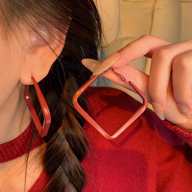 Ankola Red Geometric Festive Earrings: Personalized, Versatile, Trendy Women's Earrings