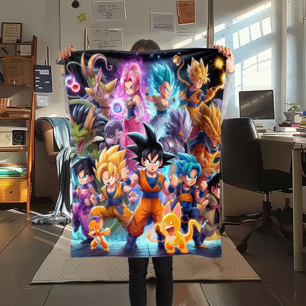1 Stück Dragon Ball Super Aufdruck Flanelldecke, Hohe Qualität für alle Jahreszeiten, Heimdekoration, Wärme und Komfort, Perfekt für Weihnachtsgeschenke