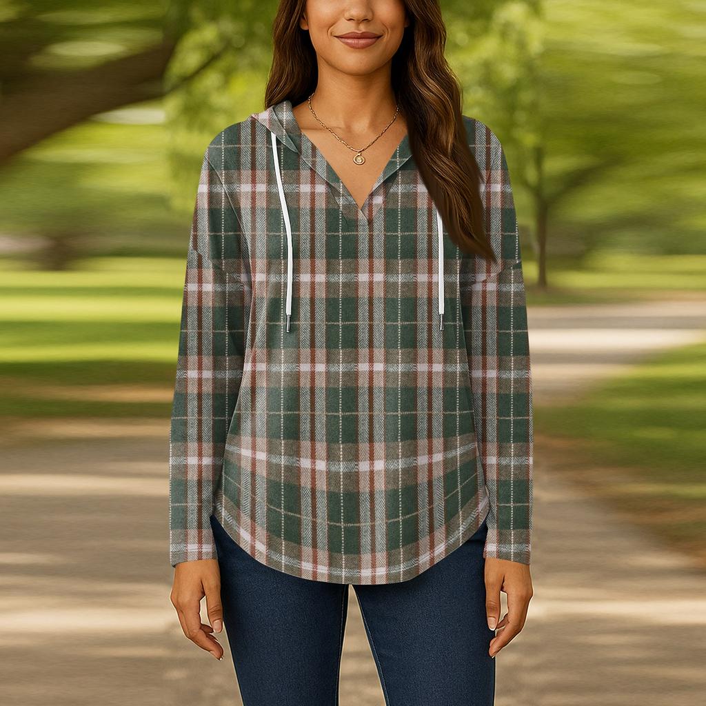 Damenmode Kapuzenpullover V-Ausschnitt Langarm Geblümter Kordelzug Lässig Locker Pullover Tops