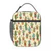 Cute Desert Cactus Columnar Pattern Insulated Lunch Bag for Women Kids Portable Food Boxes Thermal Lunch Box Tote