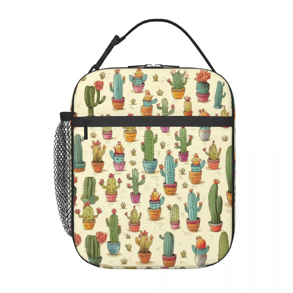 Cute Desert Cactus Columnar Pattern Insulated Lunch Bag for Women Kids Portable Food Boxes Thermal Lunch Box Tote