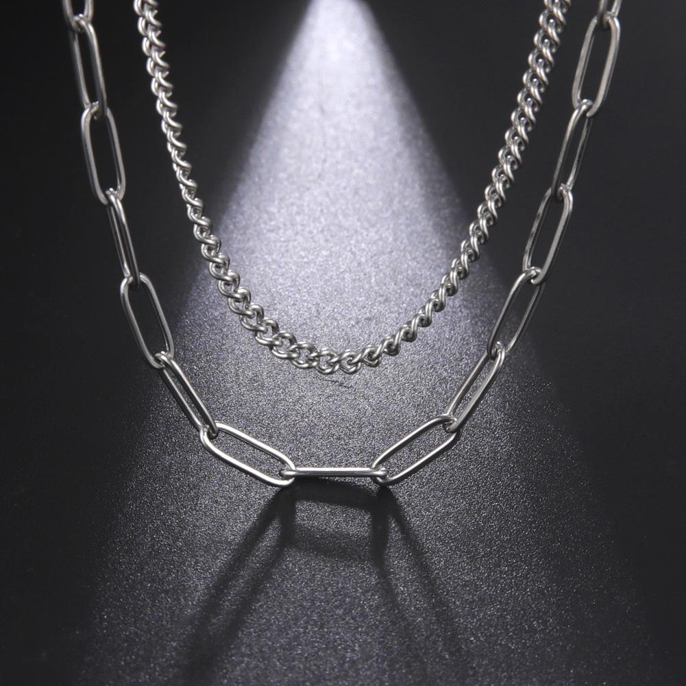European & American Street Style Retro Titanium Steel Men's Spliced Double Layer Necklace