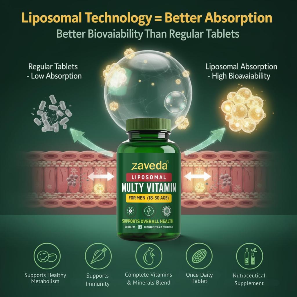ZAVEDA Liposomal Multivitamin Tablets for Men 18-50 Age | High Absorption Technology |with Methyl B12, L-Methylfolate &Magnesium Bisglycinate| Su