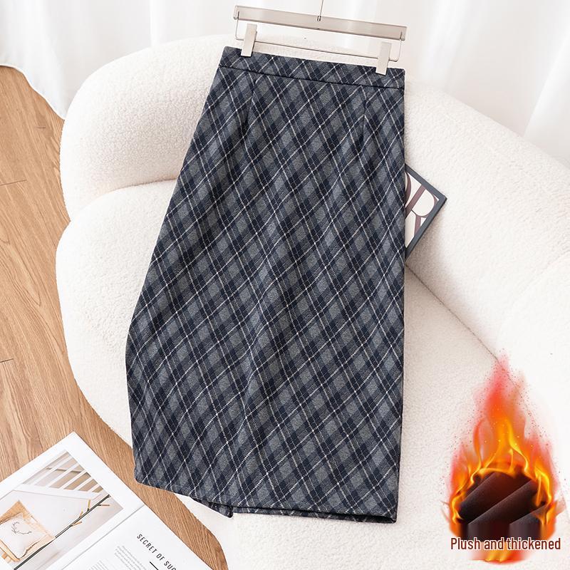 Women s Flocked Plaid Skirt 2026: Winter Elastic High Waist A-line Hip-Covering Skirt S (85-95 jin)