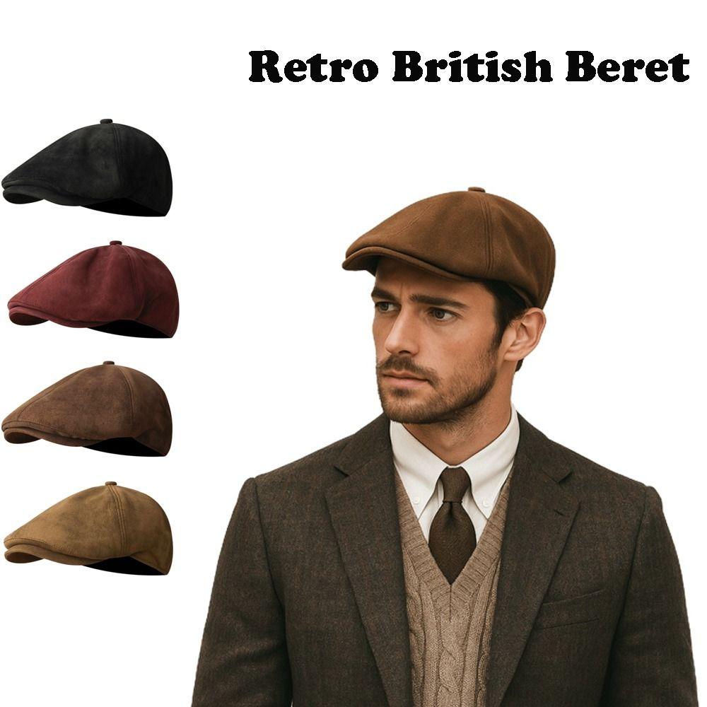 Casual Retro Forward Hat Adjustable Imitation Suede Newsboy Cap Classic British Hat Autumn Winter Wear