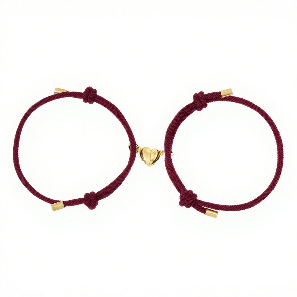 Gold Heart Magnet Milan Couple Bracelet Set Unisex Matching Bangles Jewelry