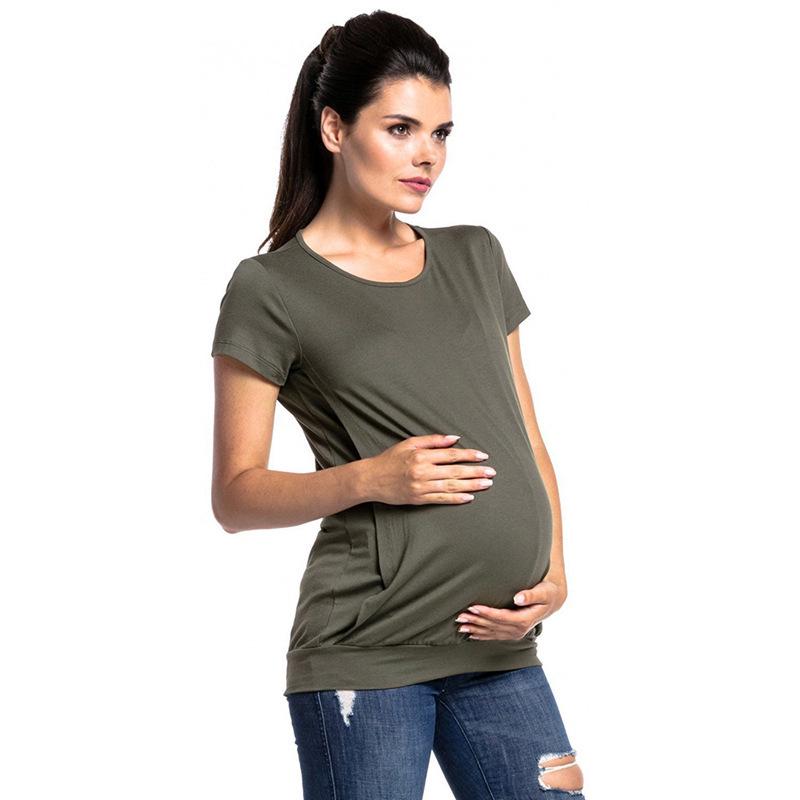 2019 European and American Style Round Neck Short Sleeve Maternity Nursing T-Shirt
