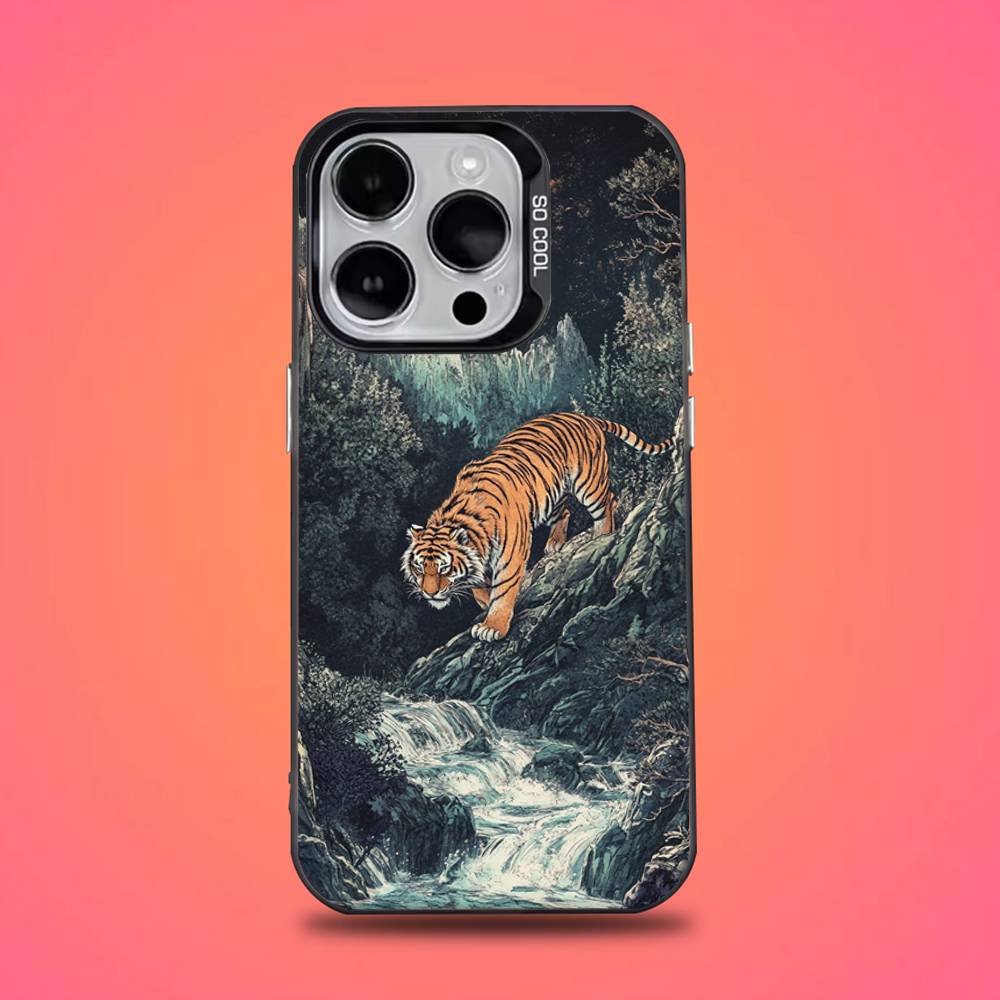 

J-Japanese Ukiyo-e Tiger Phone Case For iPhone 17,16,15,14,13,12,11,Pro,XS,Max,Plus,Mini,SE4,E Black Matte Shockproof Cover iPhone17Air