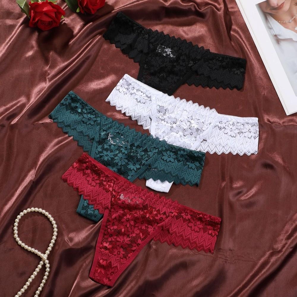 Low Waist Lace Flower Women Thong Underpants T-Back Panties Sheer Mesh Lace Briefs  Ladies