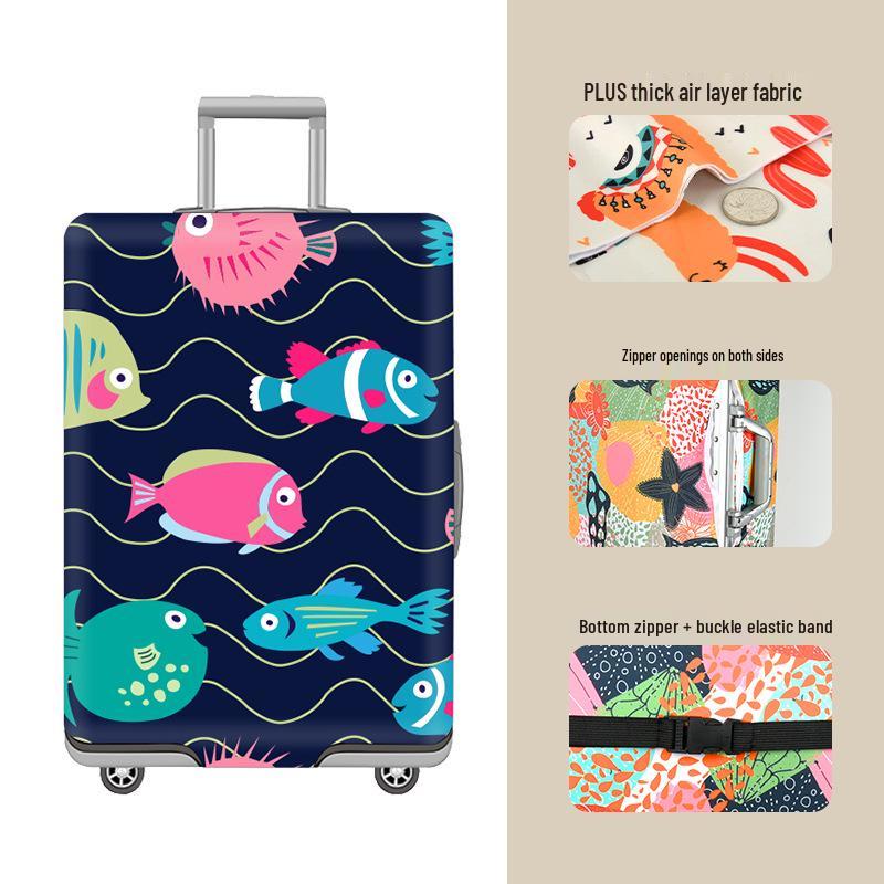 Elastic Zippered Travel Suitcase Protective Cover - Durable, Printed, and Wear-Resistant