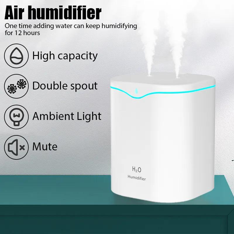 2000ML USB zvlhčovač vzduchu s dvojitým rozprašovacím portem Aromaterapie esenciálního oleje Humificador Cool Mist Maker Fogger Purify pro domácí kancelář