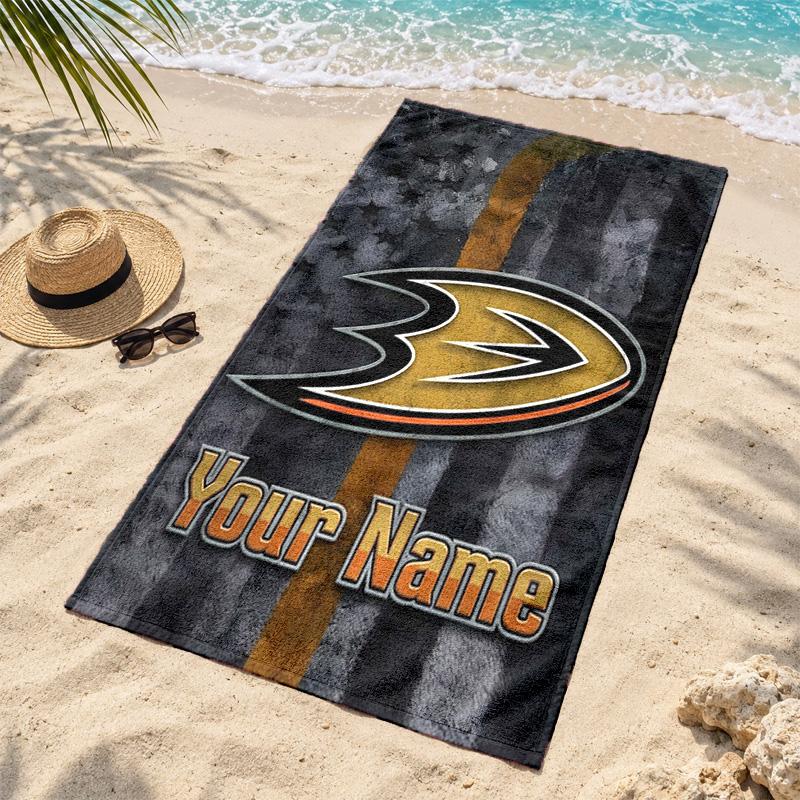 Anaheim Ducks Custom Name Beach Towels Also Serve As Bath Towels Summer Essential a Musthave for the Outdoors the Beach and the Pool
