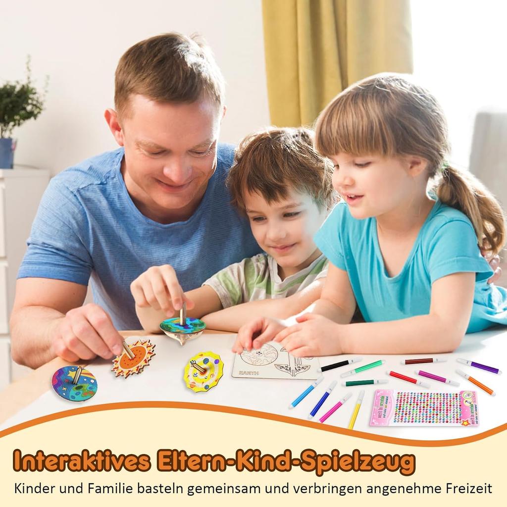 12 Pack Wooden Tops Set, Kids Craft Painting Toys, DIY Wood Spinning Tops for Boys and Girls Ages 5-9, Birthday Craft Kit
