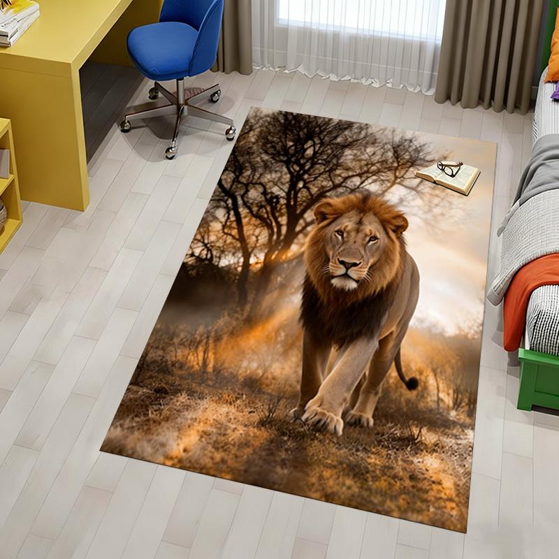 Lion Safari Pattern Area Rug, Office Carpet Indoor Outdoor Entrance Doormat, Non-Slip Soft And Comfortable, Living Room, C122036