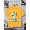European sizes ' Pink Cute Frog Print T-Shirt - Soft Short Sleeve Summer Top with Green Frog & White Belly Design, Round Neck Casual Playwear for,