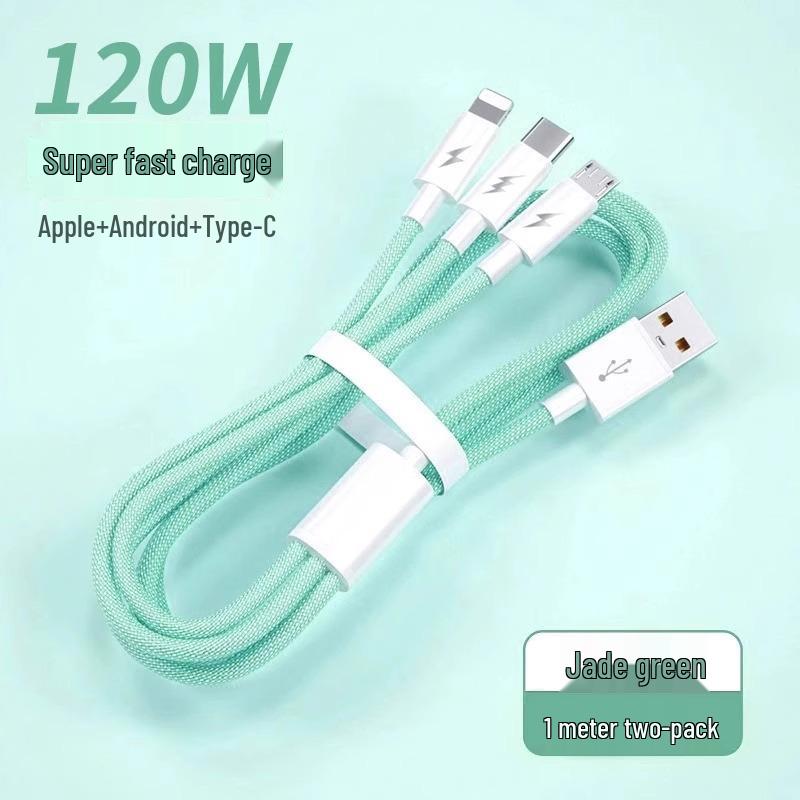 Multi-Head 3-in-1 Fast Charging Cable: 120W for Home, 66W for Car, Compatible with Apple Devices.