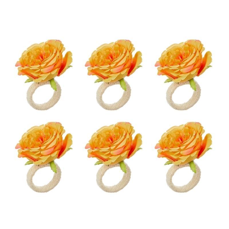 652F Set of 6 Artificial Flower Napkin Rings Elegant Tissue Holder for Dining and Parties Table Decorations for Weddings