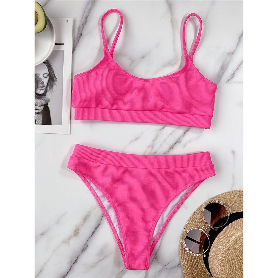 

9 цветов ребристый мягкий женский купальник с высокой талией бикини женский купальник из двух частей комплект бикини купальный костюм купальный костюм S розовый