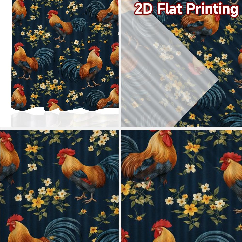 2D FLAT PRINTING 2pcs Curtains (Without Rod) Roosters and Yellow Flowers Popular Contemporary Curtains Durable 100% Polyester