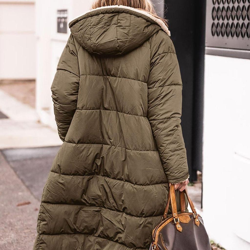 Manteau d'hiver réversible surdimensionné pour femmes 2025, Veste longue en polaire mouton retourné avec capuche, Vêtement d'extérieur chaud en coton épais pour temps froid