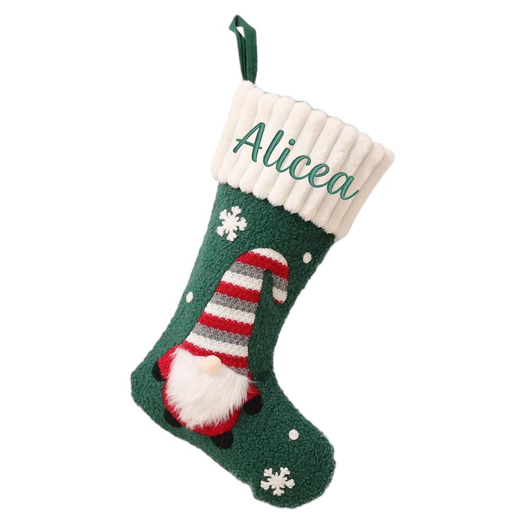 Knitted Christmas Stocking with Embroidered Text, Kids Candy Gift Bag, Holiday Hanging Decoration