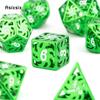 7 Pcs Green White Rotary Windmill Metal Dice Hollow Metal Polyhedral Dice Suitable for Role-Playing RPG  Board Game Card Game