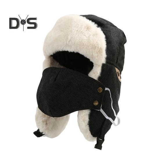 

Унисекс зимняя шапка с ушами и защитой рта, полная защита, толстый плюш, сохраняющий тепло, шапка-бомбер для активного отдыха, велоспорта, кемпинга, путешествий чёрный