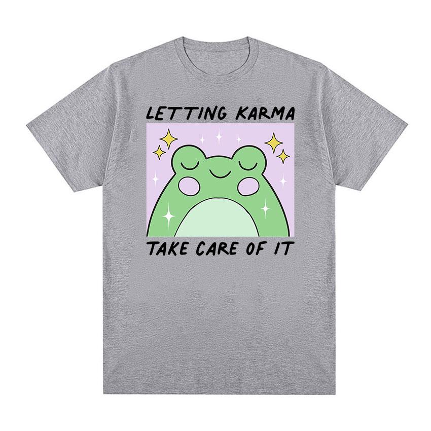 

Letting Karma Take Care of It Симпатичные лягушки Забавные футболки с рисунком Мужские и женские повседневные модные футболки большого размера из хлопка высокого качества