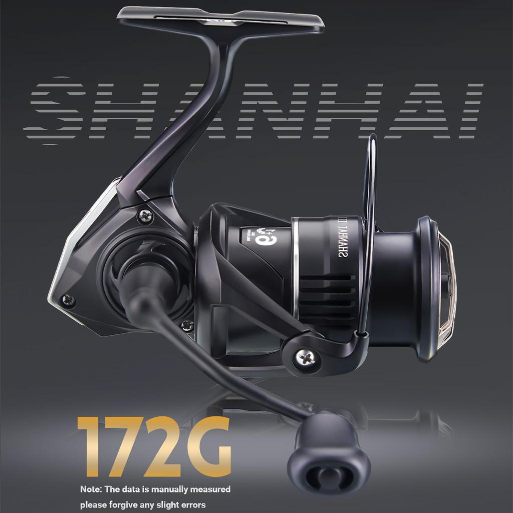 Spinning Reel for Lure Fishing and Sea Carbon Fiber Aluminum Stainless Steel Casting and Black Fishing, Body, Shallow-Groove Spool, 6/1 Bearings,