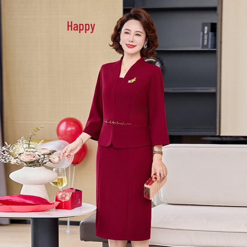 Elegant Spring Mother-in-Law Wedding Dress: Mid-Aged Women s Two-Piece Look XL [Suitable for 90-105 jin]