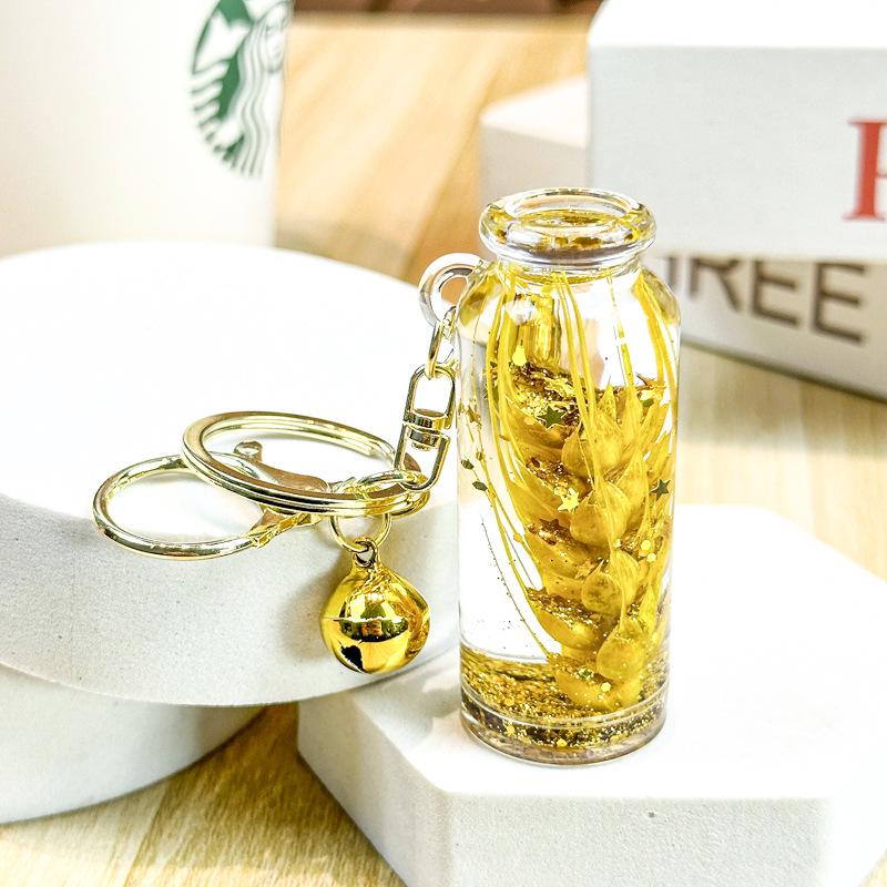 

Золотой акриловый брелок с маслом в виде колоса пшеницы, подвеска-песочные часы для сумок и автомобилей Individually Packaged