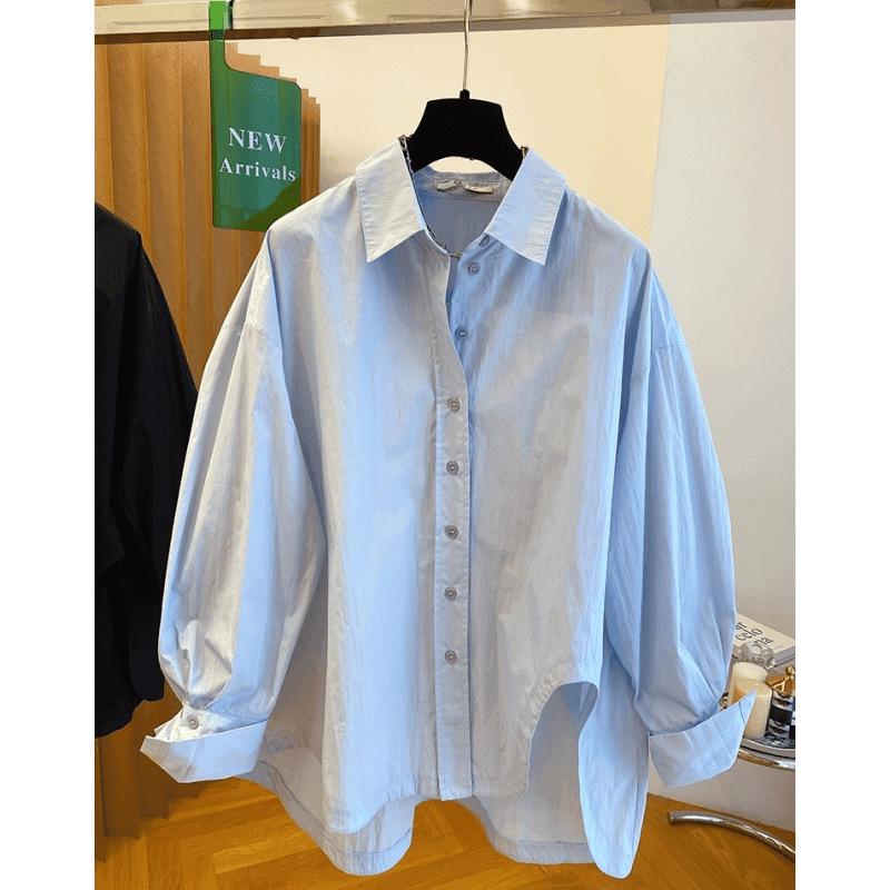 2026 Korean Artistic Solid Color Irregular Loose Plus Size Long Sleeve Shirt for Women